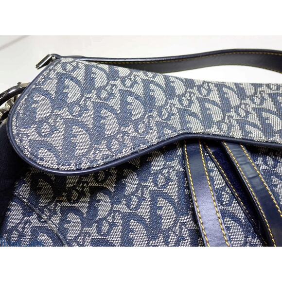 Christian Dior Saddle Bag Vintage Trotter Blue Diorissimo Shoulder Purse Oblique - Picture 11 of 15